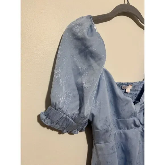 GB Blue Puff Sleeve Mini Dress XL Cottagecore Floral Romantic Fairy Prarie - Picture 6 of 8